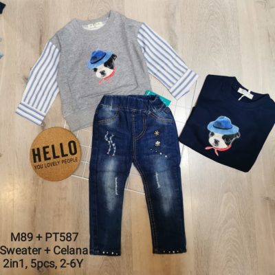M89PT587-Sweater Kemeja Celana Jeans (2in1)-Seri 5