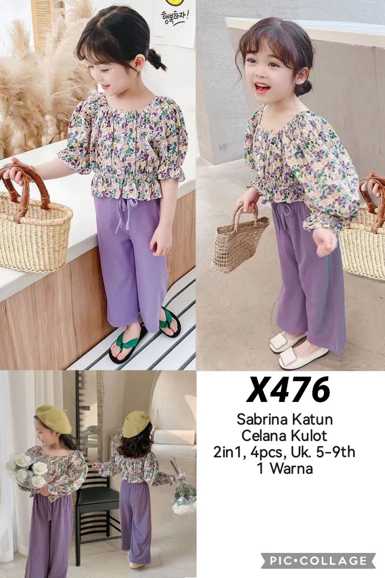 X476-Baju Sabrina Katun + Celana Kulot BIG (2in1)-Seri 4