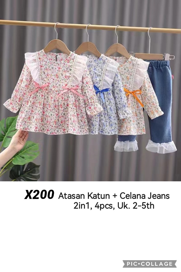 X200-Baju Katun Celana Jeans (2in1)-Seri 4