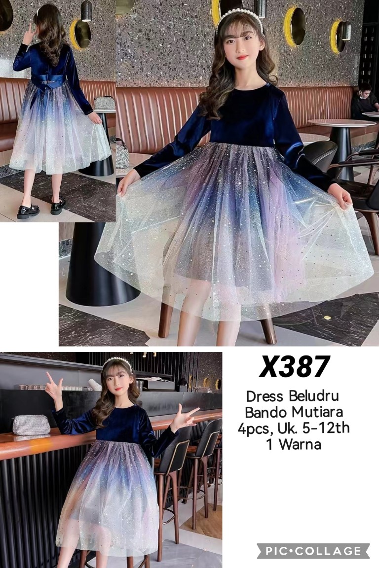 X387-Dress Beludru BIG Bando Mutiara-Seri 4