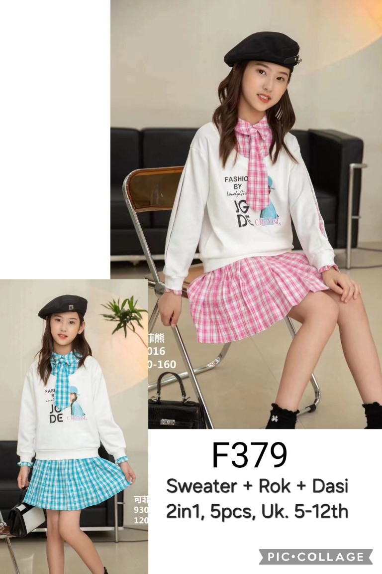 F379-Baju Sweater Rok Dasi (2in1)-Seri 5