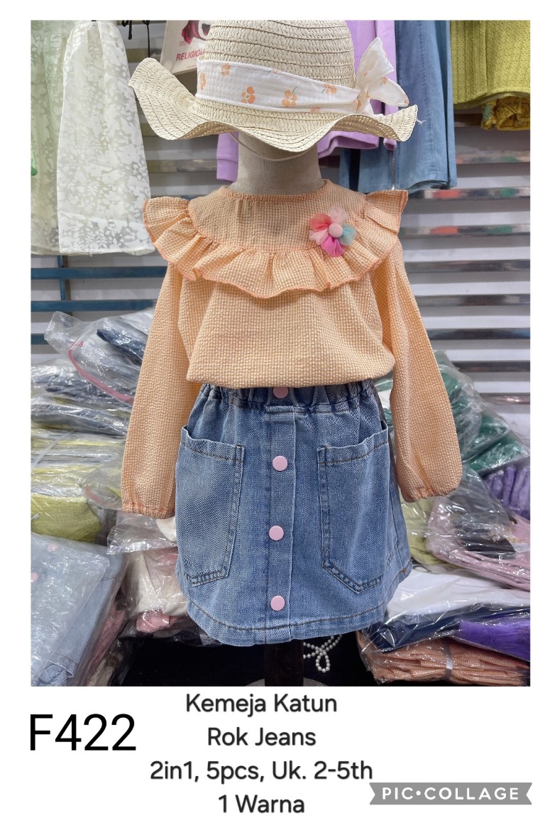 F422-Kemeja Katun Rok Jeans (2in1)-Seri 5
