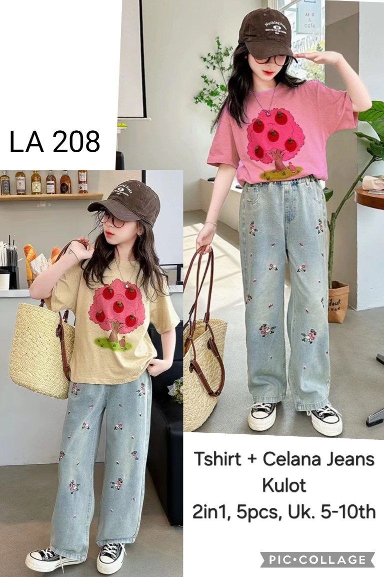 LA208-Baju Celana Jeans Kulot (2in1)-Seri 5