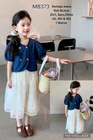 MB373-Kemeja Jeans Rok Brukat (2in1)-Seri 3