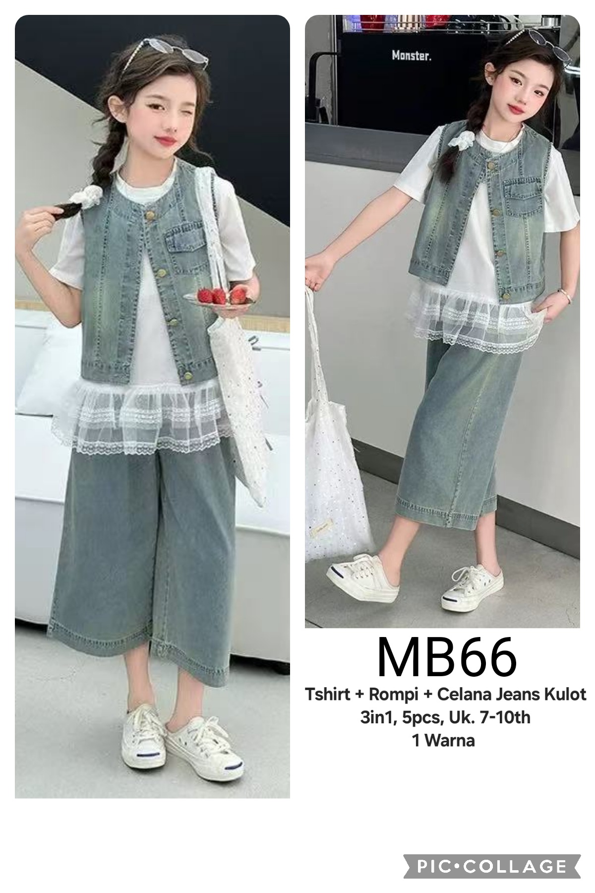 MB66-Baju Rompi Celana Jeans Kulot (3in1)-Seri 5